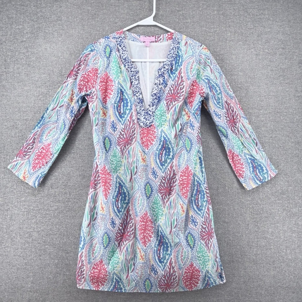 Lilly Pulitzer Courtney Multi Let Minnow Beaded Tunic Dress Women Size Small